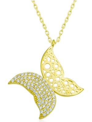 Ervanur 925 Ayar Gümüş Gold Kelebek Kadın Kolye