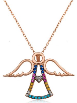 Ervanur 925 Ayar Gümüş Rose Kalpli Melek Kadın Kolye