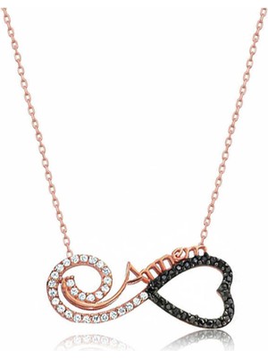 Ervanur 925 Ayar Gümüş Rose Kalpli Sonsuzluk Annem Kolye