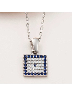 Ervanur 925 Ayar Gümüş Kare Nazar Kadın Kolye
