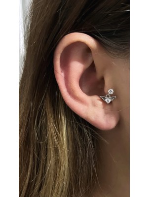 Ds Shopping Gümüş Renk Kanat Figürlü Taş Detaylı Cerrahi Çelik Tragus/kıkırdak Küpe/piercing (Tek)