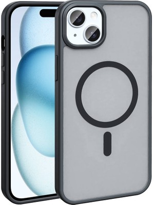 ZORE Apple iPhone 15 Kılıf Magsafe Şarj Özellikli Mat Arka Yüzey Sio Kapak-Siyah