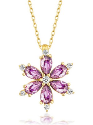 Ervanur 925 Ayar Gümüş Gold Mor Lotus Çiçeği Kadın Kolye