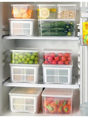 Ayf Home Süzgeçli Organizer Buzdolabı Düzenleyici ve Taze Ürün Saklama Kabı 4 Lü Set 5 Lt