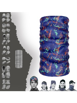 E-Taktik Extreme Ebru Desenli Lacıvert  Boyunluk Bandana Baf Toka Maske Saçbandı