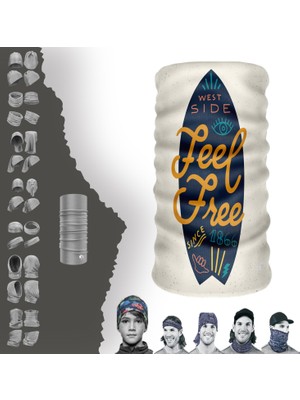 E-Taktik Extreme Turuncu Feel Free Yazılı Lacivert Sorf Tahtası Boyunluk Bandana Baf Toka Maske Saçbandı