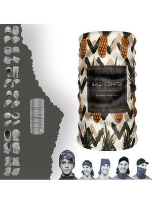 E-Taktik Extreme Ananas Desenli Krem Boyunluk Bandana Baf Toka Maske Saçbandı