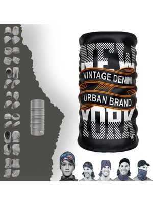 E-Taktik Extreme Beyaz Çizgil Newyork Yazılı Boyunluk Bandana Baf Toka Maske Saçbandı