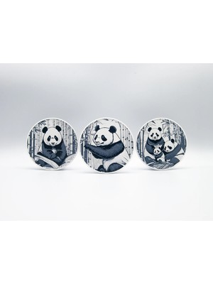 Tetracube Digital Panda Desenli Bardak Altlığı 6'lı Set + Stant