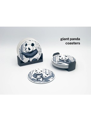 Tetracube Digital Panda Desenli Bardak Altlığı 6'lı Set + Stant