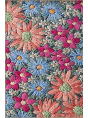 Rugs Modern Kırmızı Mavi Pembe Renkli Floral Desenli Dokuma Taban Halı MIRAVIP8022