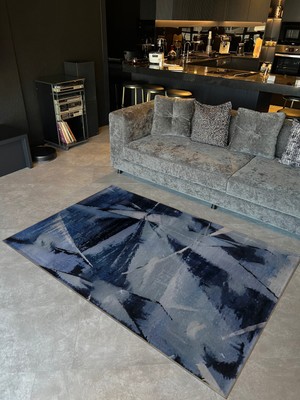 Rugs Modern Shape Koleksiyonu Mavi Tonlarda Soyut Desenli Dokuma Taban Modern Dekoratif Halı 51