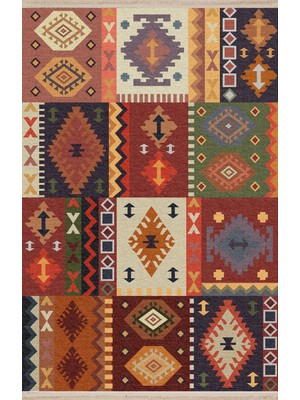 Rugs Modern Mira Çok Renkli Kare Geleneksel Motif Etnik Desenli Vintage Dekoratif Halı Mira 1613