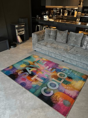 Rugs Modern Written Koleksiyonu Çok Renkli Save The Color Yazılı Desenli Modern Dekoratif Halı 08