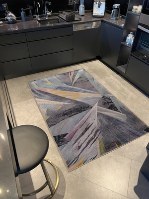 Rugs Modern Shape Koleksiyonu Gri Tonlarda Sarı Detay Soyut Deseli Dokuma Taban Modern Dekoratif Halı 53