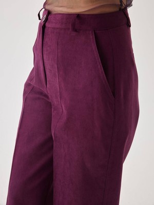 Juste Süet Bordo Bol Paça Pantolon