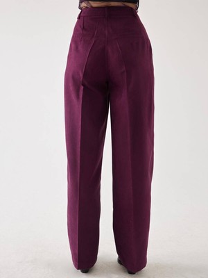 Juste Süet Bordo Bol Paça Pantolon