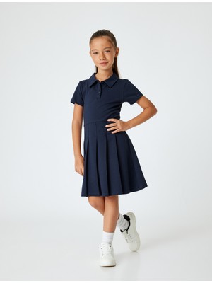 Koton Okul Elbisesi Okul Gömleği Yaka Kısa Kollu Düğme Detaylı Pamuklu