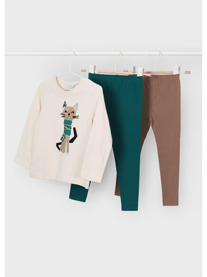 Mayoral Kışlık Kız Çocuk Tshirt Çift Taytlı 3'lü Takım - Yeşil