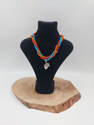 R I G Handmade Design Gümüş Yaprak Aparatlı Rudraksha Doğaltaş ve Kristal Boncuk Kolye