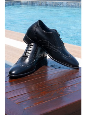 Elevold Brogue Model +7 - 9 cm Boy Uzatan Gizli Topuklu Erkek Ayakkabı Damatlık Kundura