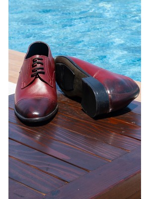 Elevold Bordo El Yapımı Renk Oxford Model +7 Veya +9 cm Boy Uzatan Gizli Topuk Ayakkabı Damatlık Kundura