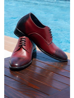 Elevold Bordo El Yapımı Renk Oxford Model +7 Veya +9 cm Boy Uzatan Gizli Topuk Ayakkabı Damatlık Kundura