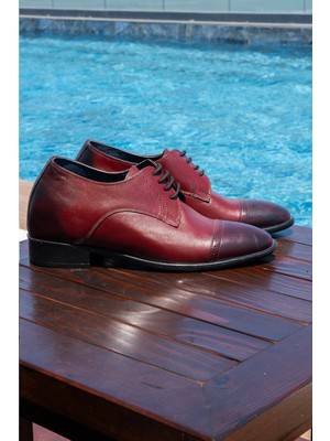 Elevold Bordo El Yapımı Renk Oxford Model +7 Veya +9 cm Boy Uzatan Gizli Topuk Ayakkabı Damatlık Kundura