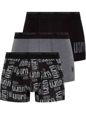 U.S. Polo Assn. Erkek 3'lü Desenli Boxer Set Antrasit-Siyah-Gri