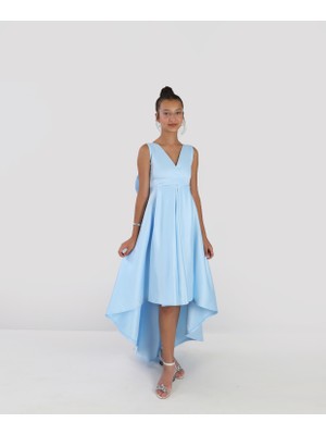 NSM Life Kız Çocuk Asimetrik Bebe Mavi Anvelop Elbise Doğum Günü Parti Mezuniyet Elbise