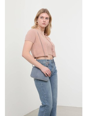 Peluş Hırkalı Crop Top Camel