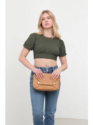 Markapia Woman Sırt Dekolteli Kuşak Bağlamalı Crop Top Haki