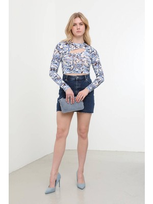 Markapia Woman Pencere Detaylı Jakarlı Crop Top