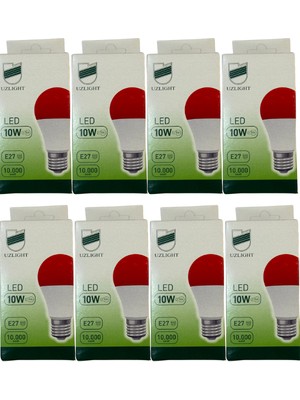 Uzlight 10W(75W) 1000K (Kırmızı Işık) E27 Duylu LED Ampul (8 Adet)