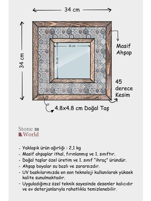 Stone World Geometric Temalı Desenli Mermer Dekoratif Ayna 34 x 34 cm - 042.2