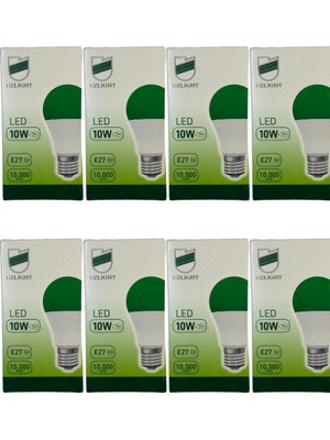 Uzlight 10W(75W) 8200K (Yeşil Işık) E27 Duylu LED Ampul (8 Adet)