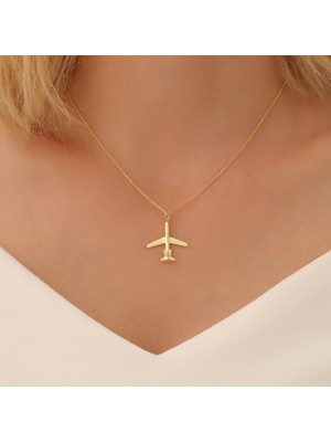 Nox Jewelry 14 Ayar Mikron Altın Kaplama Uçak Tasarım Gümüş Kolye - CN00303