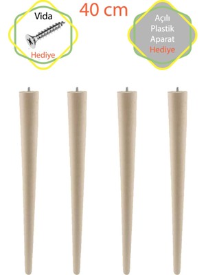 Evnalia Ahşap Ham Ayak 40 cm 4/'lü Set Kütük Masa Orta Sehpa Zigon Ayağı