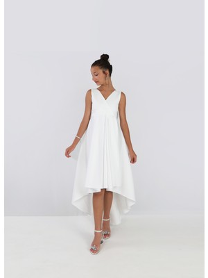 NSM Life Kız Çocuk Asimetrik Beyaz Anvelop Elbise Doğum Günü Parti Mezuniyet Elbise