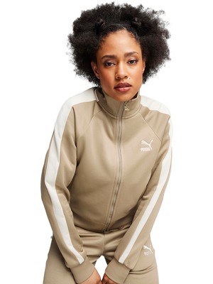 Puma Iconic T7 Track Kadın Sweatshirt Bej Renk Dik Yaka Tasarımı ile Spor ve Şıklığı Birleştirir