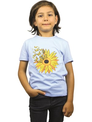 ASG Tekstil Açık Mavi Renk Papatya Desenli Kısa Kol Çocuk T-Shirt