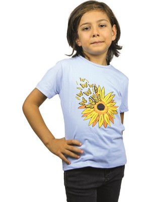 ASG Tekstil Açık Mavi Renk Papatya Desenli Kısa Kol Çocuk T-Shirt