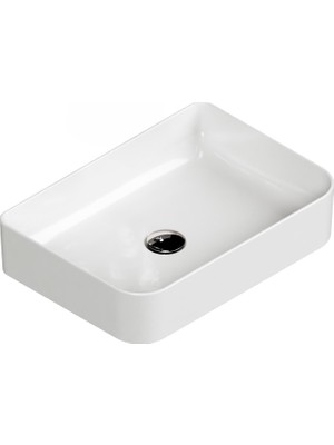 Aqua Bagno Mestola  Tezgah Üstü Kare Çanak Lavabo Batarya Deliksiz 38X 60 cm Beyaz