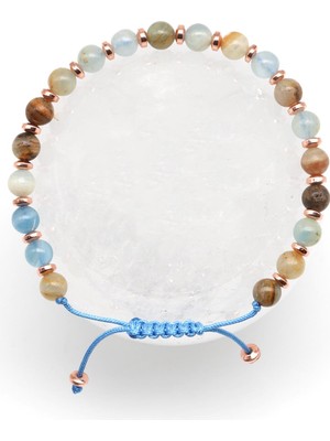 Alibaba Doğaltaş Mavi Kalsit Doğal Taş Makrome Örme Bileklik Küre Kesim