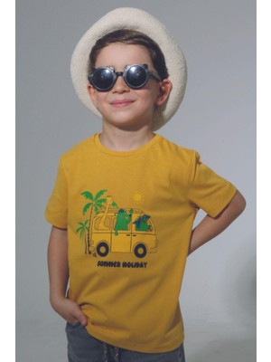 ASG Tekstil Hardal Renk Summer Holiday Kısa Kol Çocuk T-Shirt