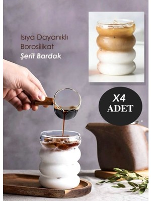 Mis Kitchen 4 Adet Cam Pipetli 300 ml Borosilikat Isıya Dayanıklı Bardak | Soğuk Sıcak Kahve Bardağı
