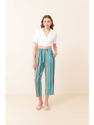 ROMAN Beli Lastikli Çizgili Pantolon Standart Renk Y2461113_089