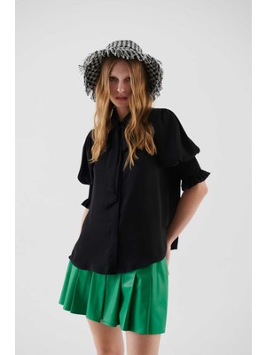 ROMAN Kolları Büzgülü  Kadın Gömlek Siyah K2313539_001