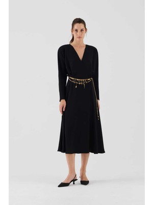 ROMAN V Yakalı  Uzun Elbise Siyah K2311022_001