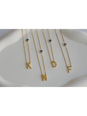 First Jewelry Nazar Boncuklu Gold F Harf Kolye (316L)